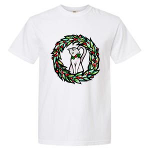 White Cat Christmas Wreath Art Funny Gift Garment-Dyed Heavyweight T-Shirt