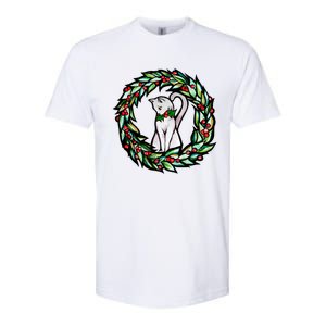 White Cat Christmas Wreath Art Funny Gift Softstyle CVC T-Shirt