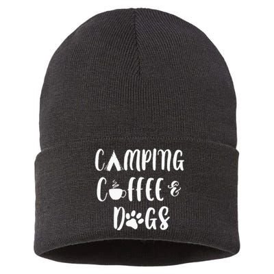 Womens Camping Coffee And Dogs Outdoor Adventure Puppy Lover Sustainable Knit Beanie