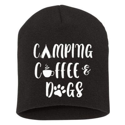 Womens Camping Coffee And Dogs Outdoor Adventure Puppy Lover Short Acrylic Beanie