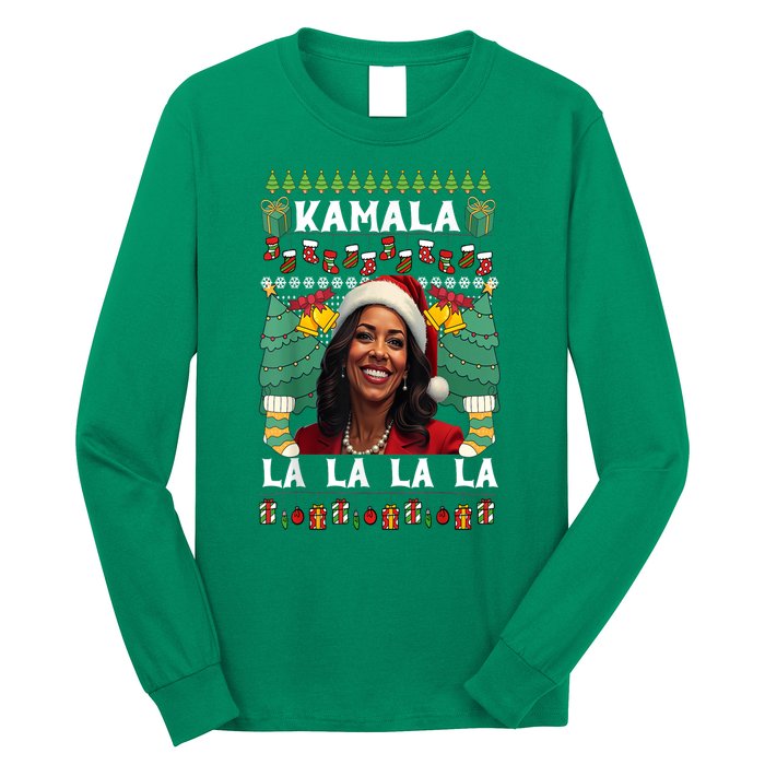 Women Christmas Comma La Funny Kamala Harris 2024 Xmas Sweater Gift Long Sleeve Shirt