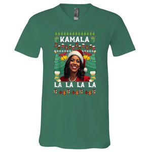 Women Christmas Comma La Funny Kamala Harris 2024 Xmas Sweater Gift V-Neck T-Shirt