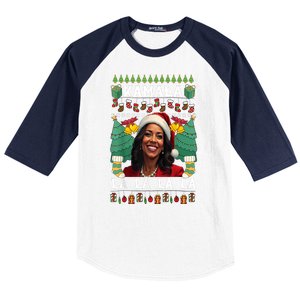 Women Christmas Comma La Funny Kamala Harris 2024 Xmas Sweater Gift Baseball Sleeve Shirt