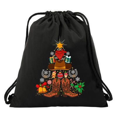 Western Cowboy Christmas Tree Funny Xmas Happy New Year 2024  Drawstring Bag