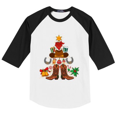 Western Cowboy Christmas Tree Funny Xmas Happy New Year 2024  Baseball Sleeve Shirt