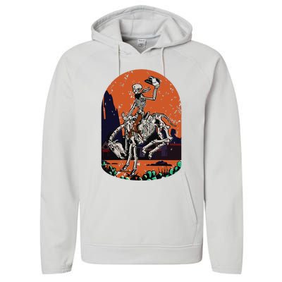 Western Country Cowgirl Cowboy Skeleton Halloween Spooky Performance Fleece Hoodie