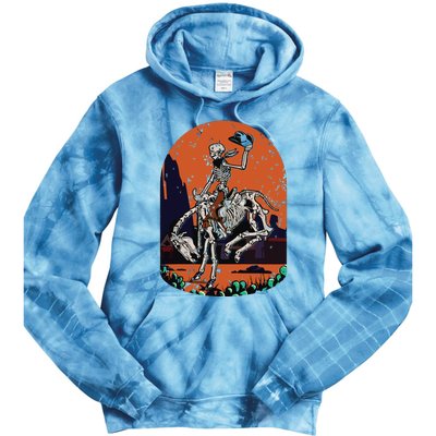 Western Country Cowgirl Cowboy Skeleton Halloween Spooky Tie Dye Hoodie