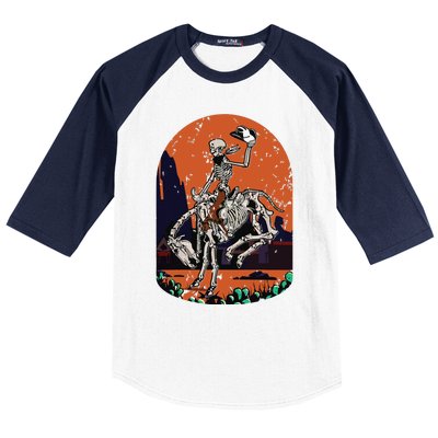 Western Country Cowgirl Cowboy Skeleton Halloween Spooky Baseball Sleeve Shirt