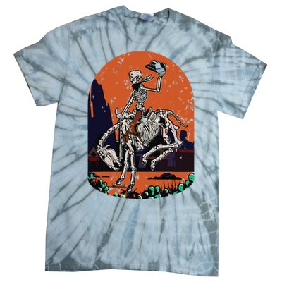 Western Country Cowgirl Cowboy Skeleton Halloween Spooky Tie-Dye T-Shirt