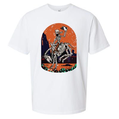 Western Country Cowgirl Cowboy Skeleton Halloween Spooky Sueded Cloud Jersey T-Shirt