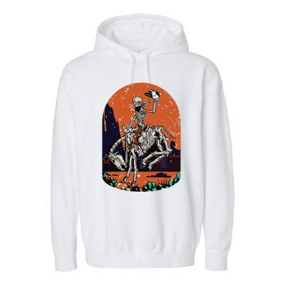 Western Country Cowgirl Cowboy Skeleton Halloween Spooky Garment-Dyed Fleece Hoodie