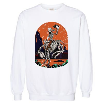 Western Country Cowgirl Cowboy Skeleton Halloween Spooky Garment-Dyed Sweatshirt