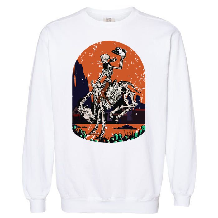 Western Country Cowgirl Cowboy Skeleton Halloween Spooky Garment-Dyed Sweatshirt