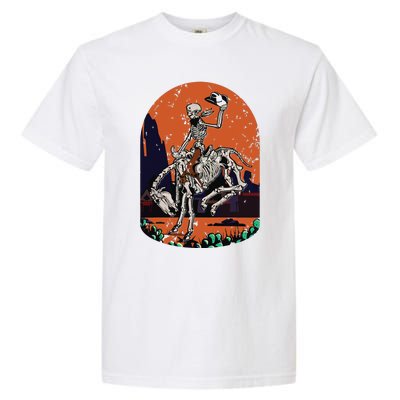 Western Country Cowgirl Cowboy Skeleton Halloween Spooky Garment-Dyed Heavyweight T-Shirt