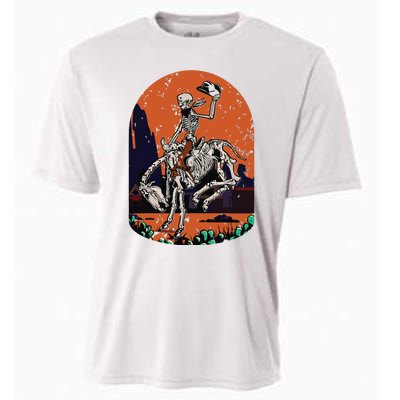 Western Country Cowgirl Cowboy Skeleton Halloween Spooky Cooling Performance Crew T-Shirt