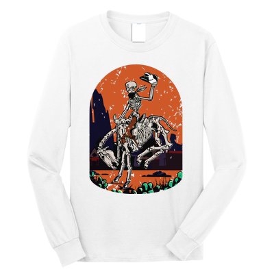 Western Country Cowgirl Cowboy Skeleton Halloween Spooky Long Sleeve Shirt