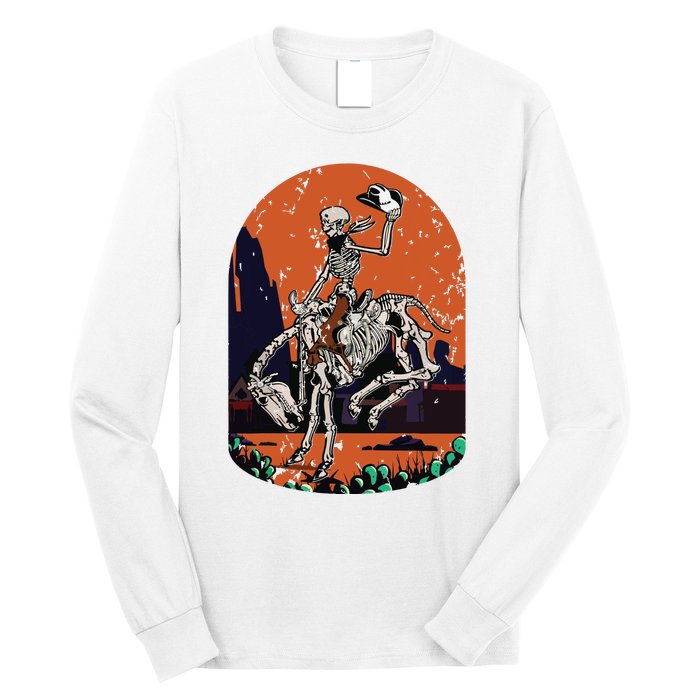 Western Country Cowgirl Cowboy Skeleton Halloween Spooky Long Sleeve Shirt