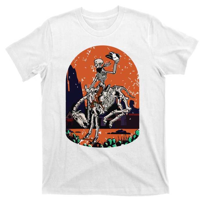 Western Country Cowgirl Cowboy Skeleton Halloween Spooky T-Shirt