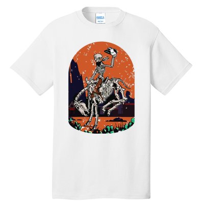 Western Country Cowgirl Cowboy Skeleton Halloween Spooky Tall T-Shirt