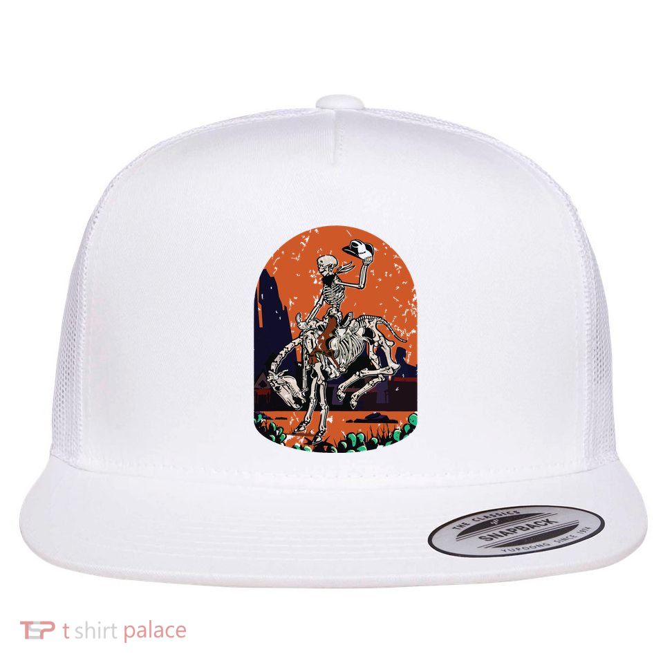 Western Country Cowgirl Cowboy Skeleton Halloween Spooky Flat Bill Trucker Hat