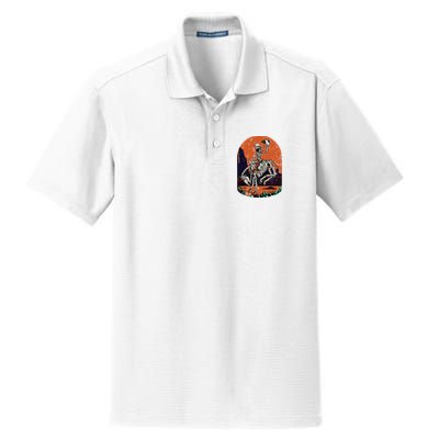 Western Country Cowgirl Cowboy Skeleton Halloween Spooky Dry Zone Grid Polo