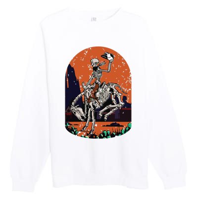 Western Country Cowgirl Cowboy Skeleton Halloween Spooky Premium Crewneck Sweatshirt