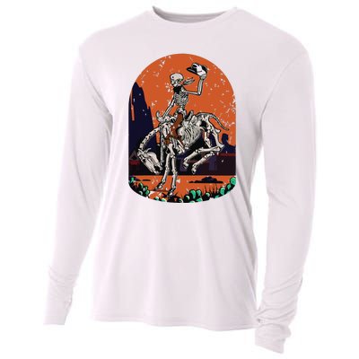 Western Country Cowgirl Cowboy Skeleton Halloween Spooky Cooling Performance Long Sleeve Crew