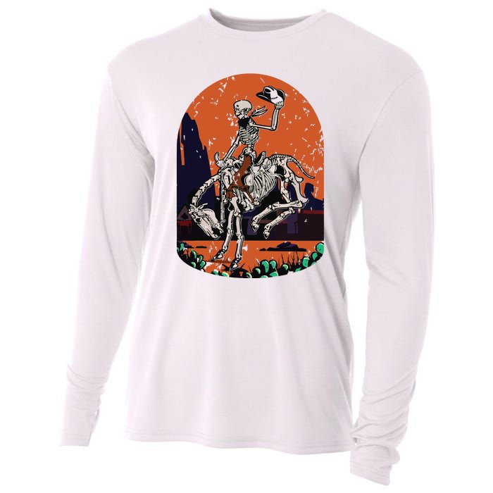 Western Country Cowgirl Cowboy Skeleton Halloween Spooky Cooling Performance Long Sleeve Crew