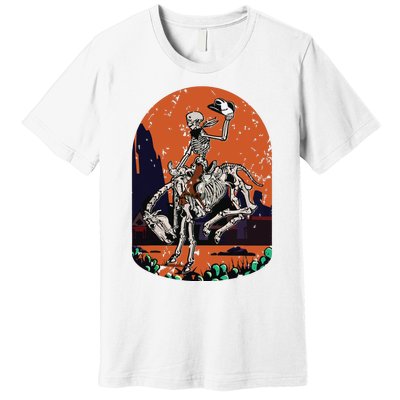 Western Country Cowgirl Cowboy Skeleton Halloween Spooky Premium T-Shirt