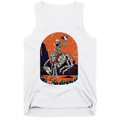 Western Country Cowgirl Cowboy Skeleton Halloween Spooky Tank Top