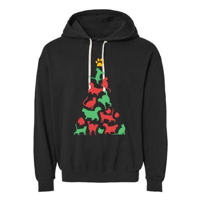 Wo Cat Christmas Tree Funny Christmas Garment-Dyed Fleece Hoodie