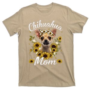 Womens Cute Chihuahua Mom Sunflower Dog Mom Mother's Day T-Shirt