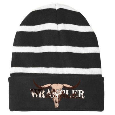 Wrangler Cowhide Cow Skull Cow Print Wrangler Striped Beanie with Solid Band