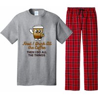 Womens Cute Coffee Drinker Graphic Pajama Set