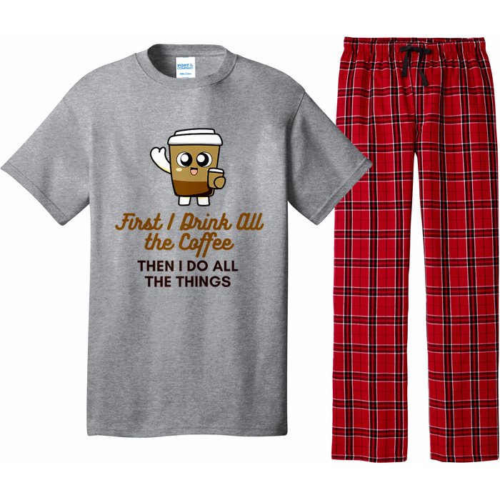 Womens Cute Coffee Drinker Graphic Pajama Set