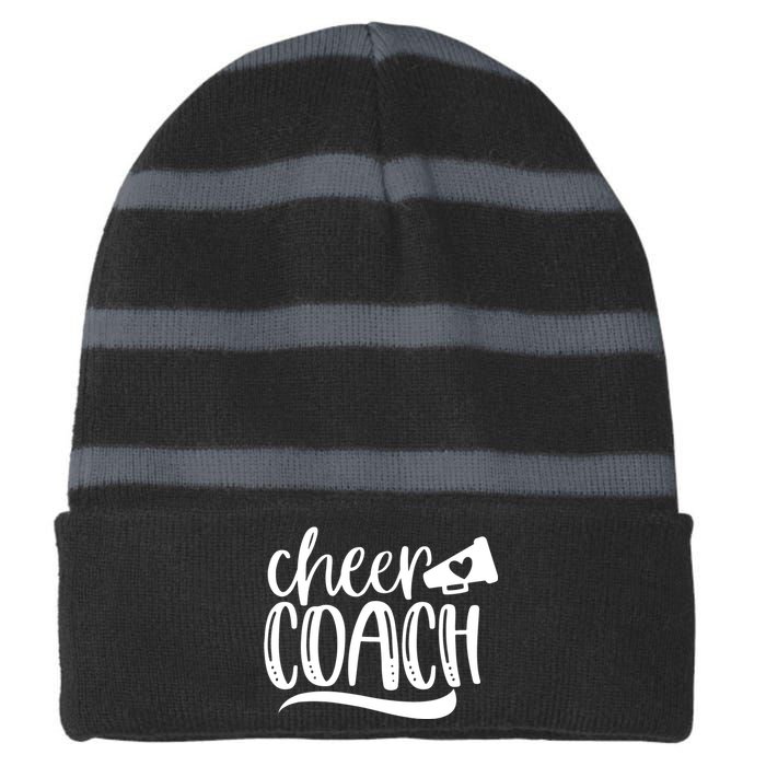 Womens Cheer Coach Shirts Megaphone Distressed Design Striped Beanie with Solid Band