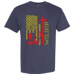 Weldingshirt Cross Christian Usa Flag Welder Dad Garment-Dyed Heavyweight T-Shirt