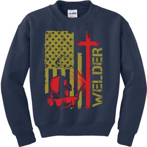 Weldingshirt Cross Christian Usa Flag Welder Dad Kids Sweatshirt