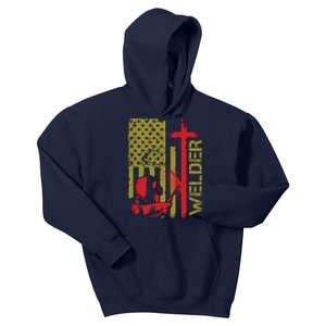 Weldingshirt Cross Christian Usa Flag Welder Dad Kids Hoodie