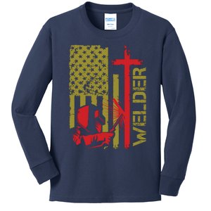 Weldingshirt Cross Christian Usa Flag Welder Dad Kids Long Sleeve Shirt