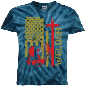 Weldingshirt Cross Christian Usa Flag Welder Dad Kids Tie-Dye T-Shirt