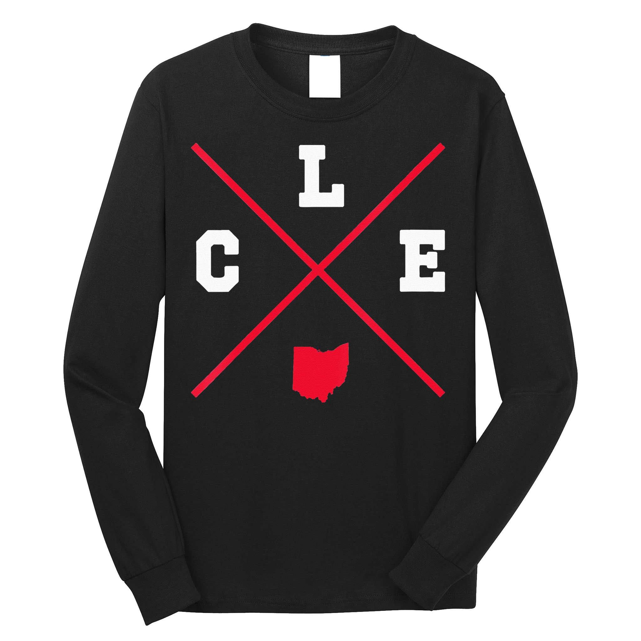 Womens Classic CLE Cleveland Ohio Red Vintage State Outline Long Sleeve Shirt