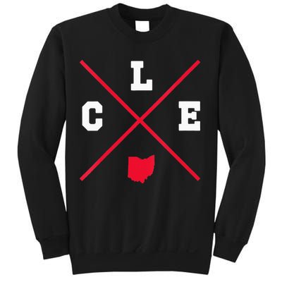 Womens Classic CLE Cleveland Ohio Red Vintage State Outline Sweatshirt