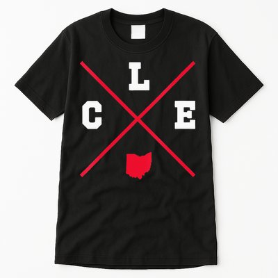 Womens Classic CLE Cleveland Ohio Red Vintage State Outline Tall T-Shirt