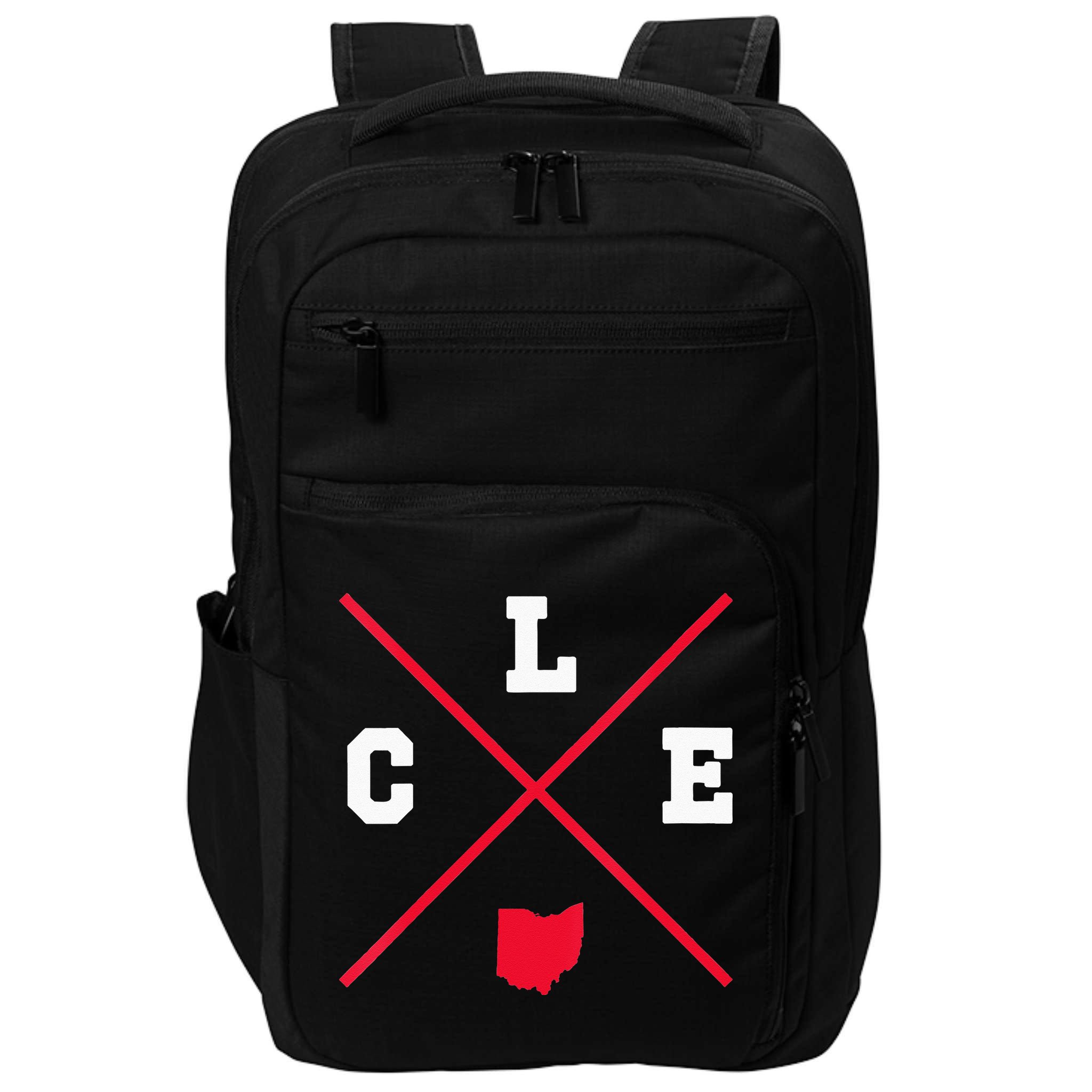 Womens Classic CLE Cleveland Ohio Red Vintage State Outline Impact Tech Backpack