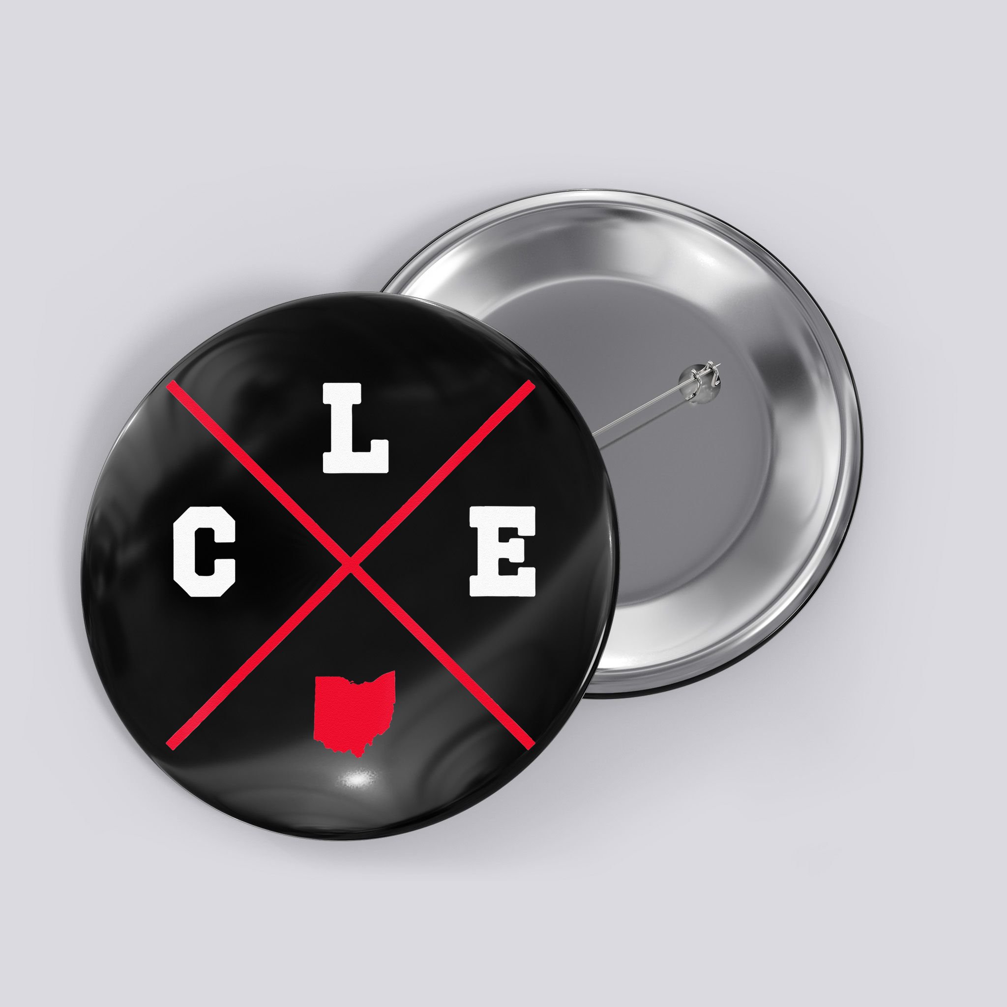 Womens Classic CLE Cleveland Ohio Red Vintage State Outline Button
