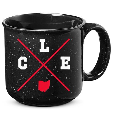 Womens Classic CLE Cleveland Ohio Red Vintage State Outline 15oz Campfire Ceramic Mug