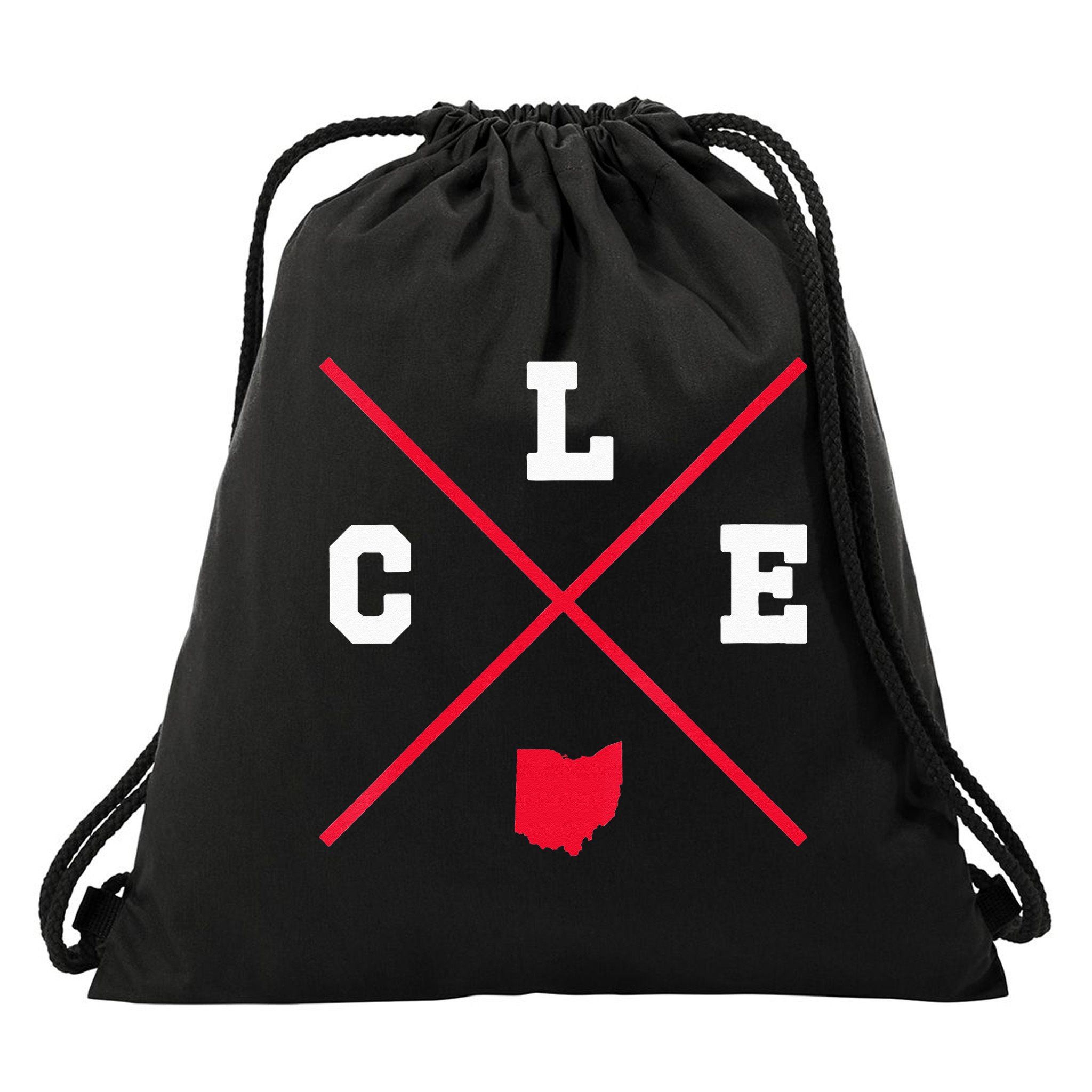 Womens Classic CLE Cleveland Ohio Red Vintage State Outline Drawstring Bag