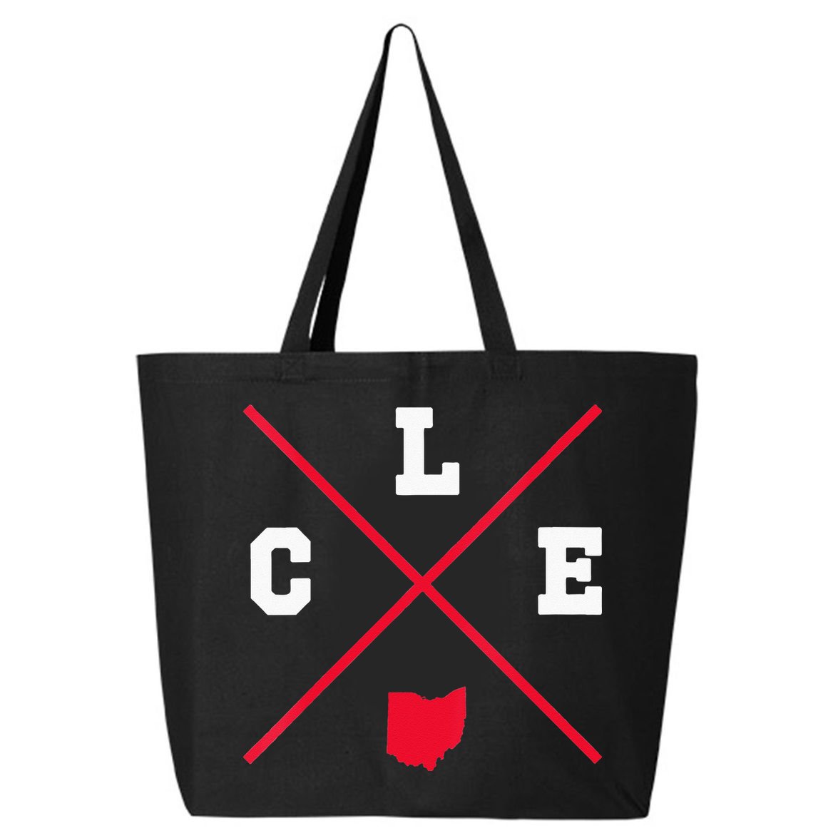 Womens Classic CLE Cleveland Ohio Red Vintage State Outline 25L Jumbo Tote