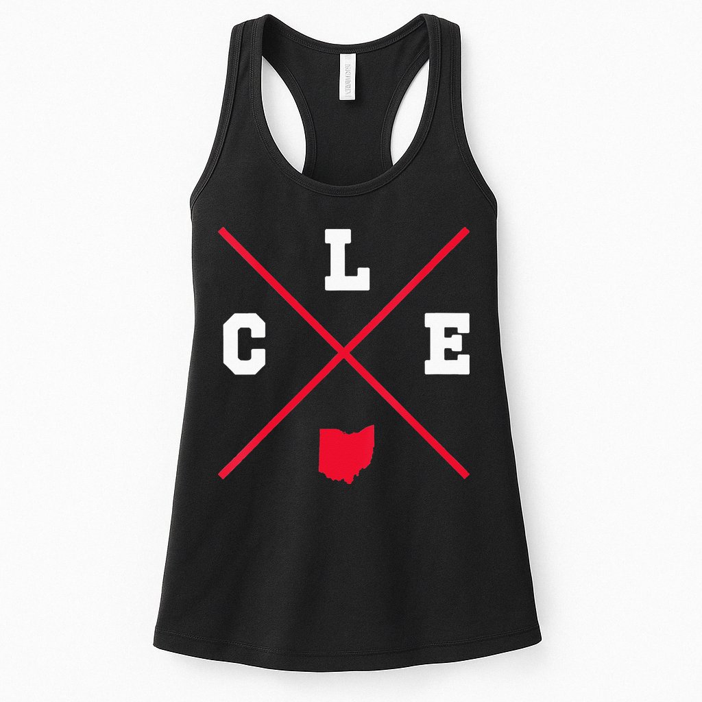 Womens Classic CLE Cleveland Ohio Red Vintage State Outline Womens Tank Top